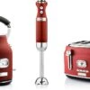 Westinghouse Retro Waterkoker + Broodrooster 4 Sleuven + Staafmixer - Rood