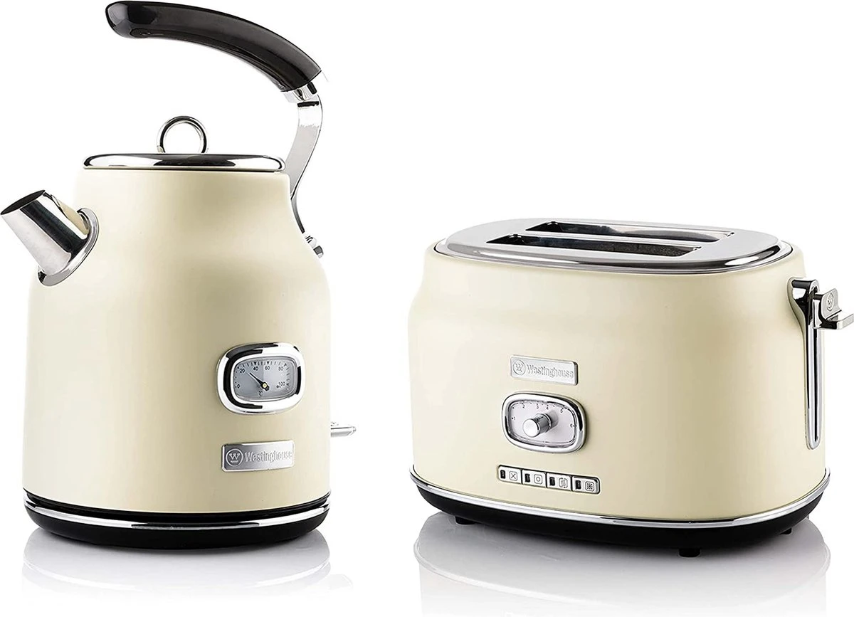 Westinghouse Retro Waterkoker + Broodrooster 2 Sleuven - Wit Westinghouse Retro Waterkoker + Broodrooster 2 Sleuven - Wit -Goedkope Keuken Benodigdheden