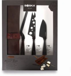 Boska Kaasmessenset Monaco+ Zwart - Met Lederen Hoes -Goedkope Keuken Benodigdheden 307089 Cheese Set Monaco Black1 verpakking