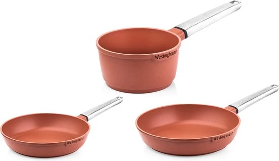 Westinghouse Pannenset Performance (Koekenpan ø 24 en 28 cm + Steelpan ø 18 cm) - Rood - Inductie en alle andere warmtebronnen Westinghouse Pannenset Performance (Koekenpan ø 24 En 28 Cm + Steelpan ø 18 Cm) - Rood - Inductie En Alle Andere Warmtebronnen -Goedkope Keuken Benodigdheden