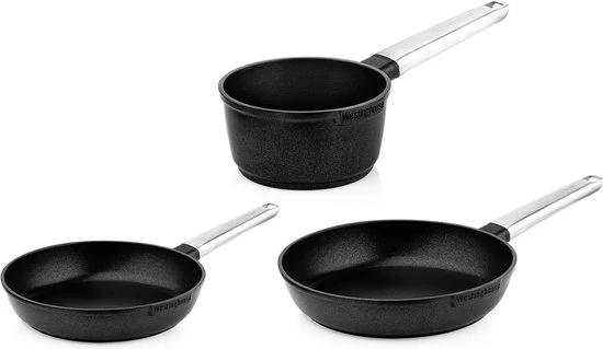 Westinghouse Pannenset Performance (Koekenpan ø 24 en 28 cm + Steelpan ø 18 cm) - Zwart - Inductie en alle andere warmtebronnen Westinghouse Pannenset Performance (Koekenpan ø 24 En 28 Cm + Steelpan ø 18 Cm) - Zwart - Inductie En Alle Andere Warmtebronnen -Goedkope Keuken Benodigdheden
