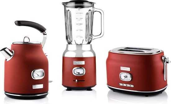 Westinghouse Retro Waterkoker + Broodrooster 2 Sleuven + Blender - Rood Westinghouse Retro Waterkoker + Broodrooster 2 Sleuven + Blender - Rood -Goedkope Keuken Benodigdheden