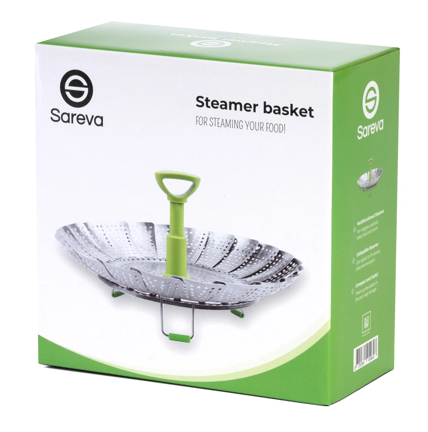 Sareva Stoommandje - RVS - verstelbaar van ø 17 - 27 cm Sareva Stoommandje - RVS - Verstelbaar Van ø 17 - 27 Cm -Goedkope Keuken Benodigdheden 8720364454647 verpakking