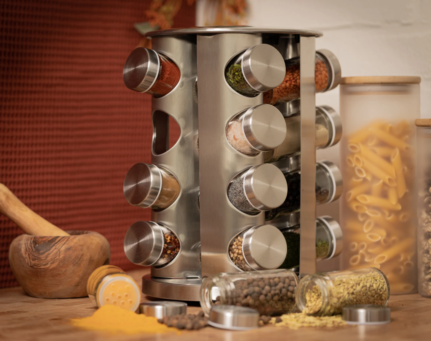 Blackwell Kruidenrek / Kruidencarrousel - inclusief 16 kruidenpotjes - RVS Blackwell Kruidenrek / Kruidencarrousel - Inclusief 16 Kruidenpotjes - RVS -Goedkope Keuken Benodigdheden COOK4348