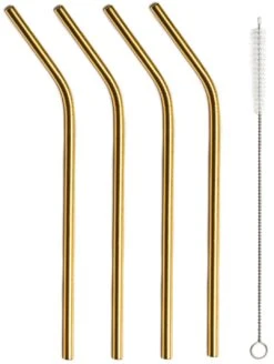 Sareva Herbruikbare Rietjes - Met Borstel - Goud - Gebogen - 4 Stuks -Goedkope Keuken Benodigdheden Sareva Rietjes gebogen goud 1