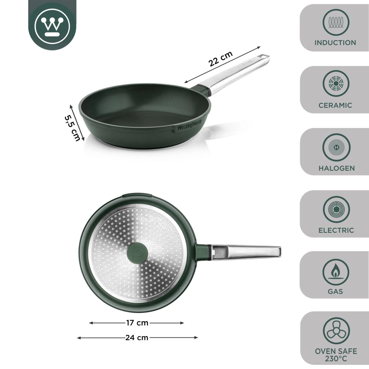 Westinghouse Koekenpan Performance - Gracious Green - ø 24 cm - standaard anti-aanbaklaag Westinghouse Koekenpan Performance - Gracious Green - ø 24 Cm - Standaard Anti-aanbaklaag -Goedkope Keuken Benodigdheden WCFP0095024SG 3