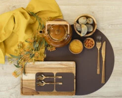 Jay Hill Placemats - Vegan Leer - Bruin / Zand - Dubbelzijdig - ø 38 Cm - 6 Stuks -Goedkope Keuken Benodigdheden placemat 8 8